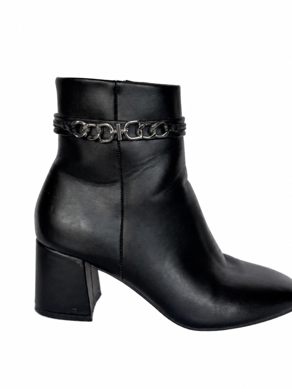 UNISA Black Square Toe Chain Detail Ankle Boots Size 7.5M